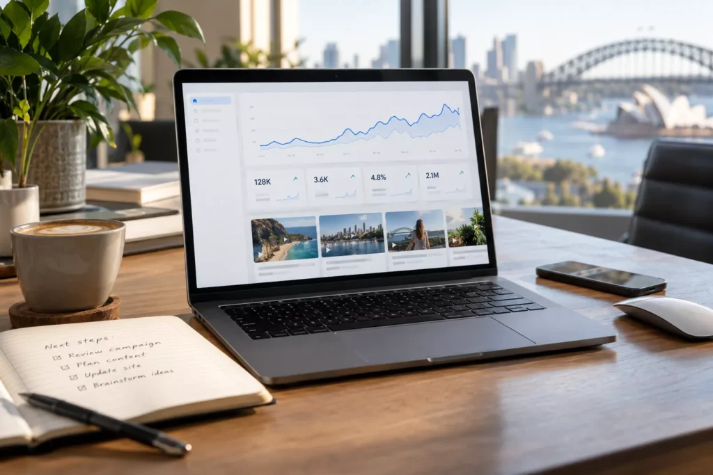 Analytics dashboard showing video marketing performance on a laptop