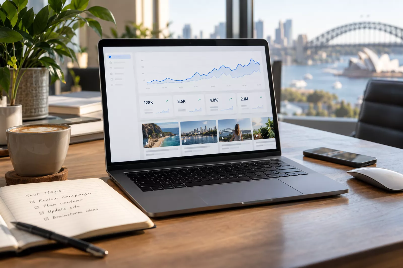 Analytics dashboard showing video marketing performance on a laptop